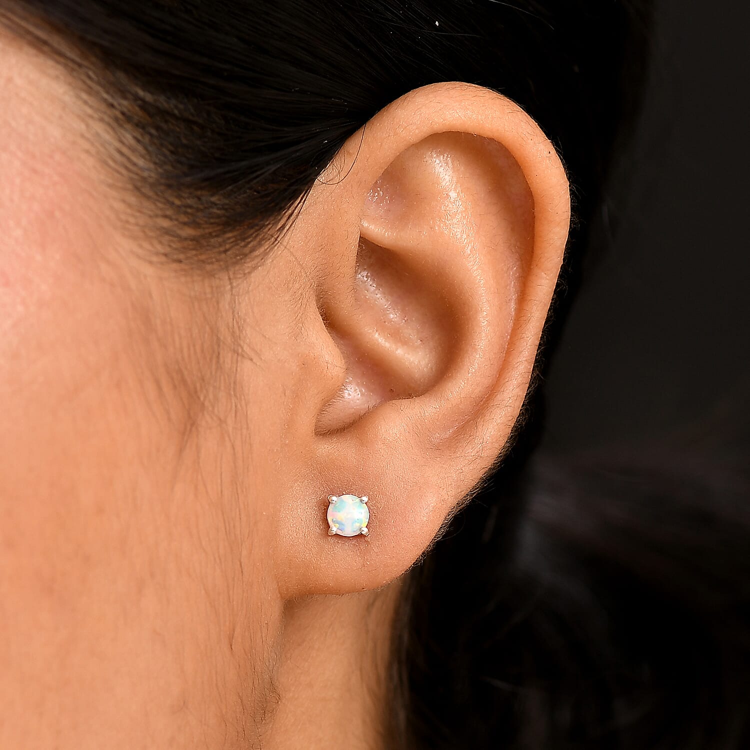 Synthetic Milky Opal Earring with Push Back in Sterling Silver