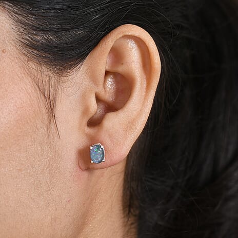 Australian Boulder Opal Sterling Silver Solitaire Earring with Push Back 1.78 Ct.