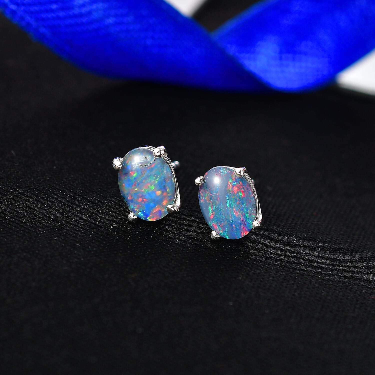 Australian Boulder Opal Sterling Silver Solitaire Earring with Push Back 1.78 Ct.