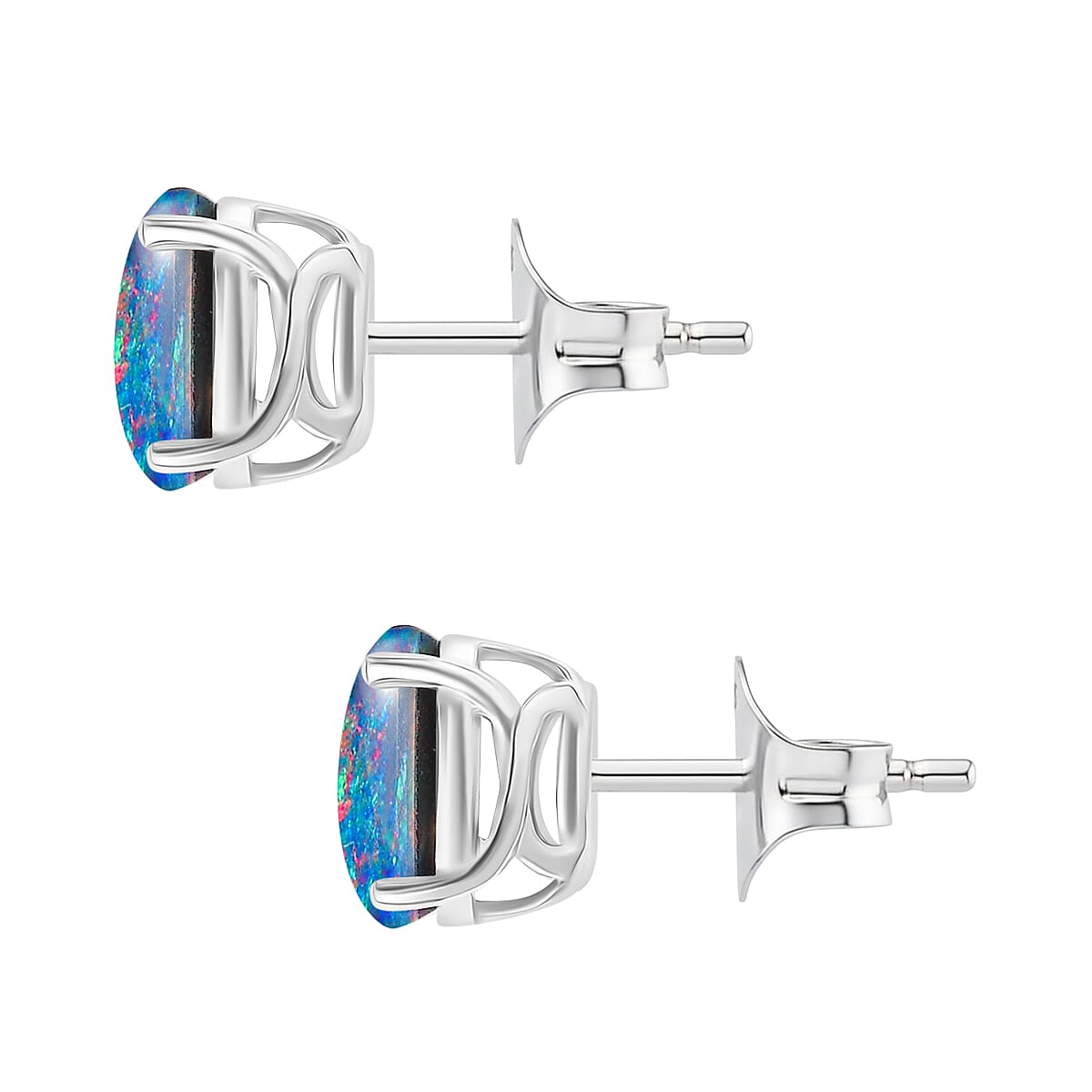 Australian Boulder Opal Sterling Silver Solitaire Earring with Push Back 1.78 Ct.