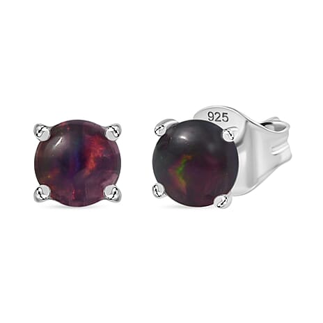 Sable Dyed Ethiopian Opal Earring with Push Back in Platinum Overlay Sterling Silver