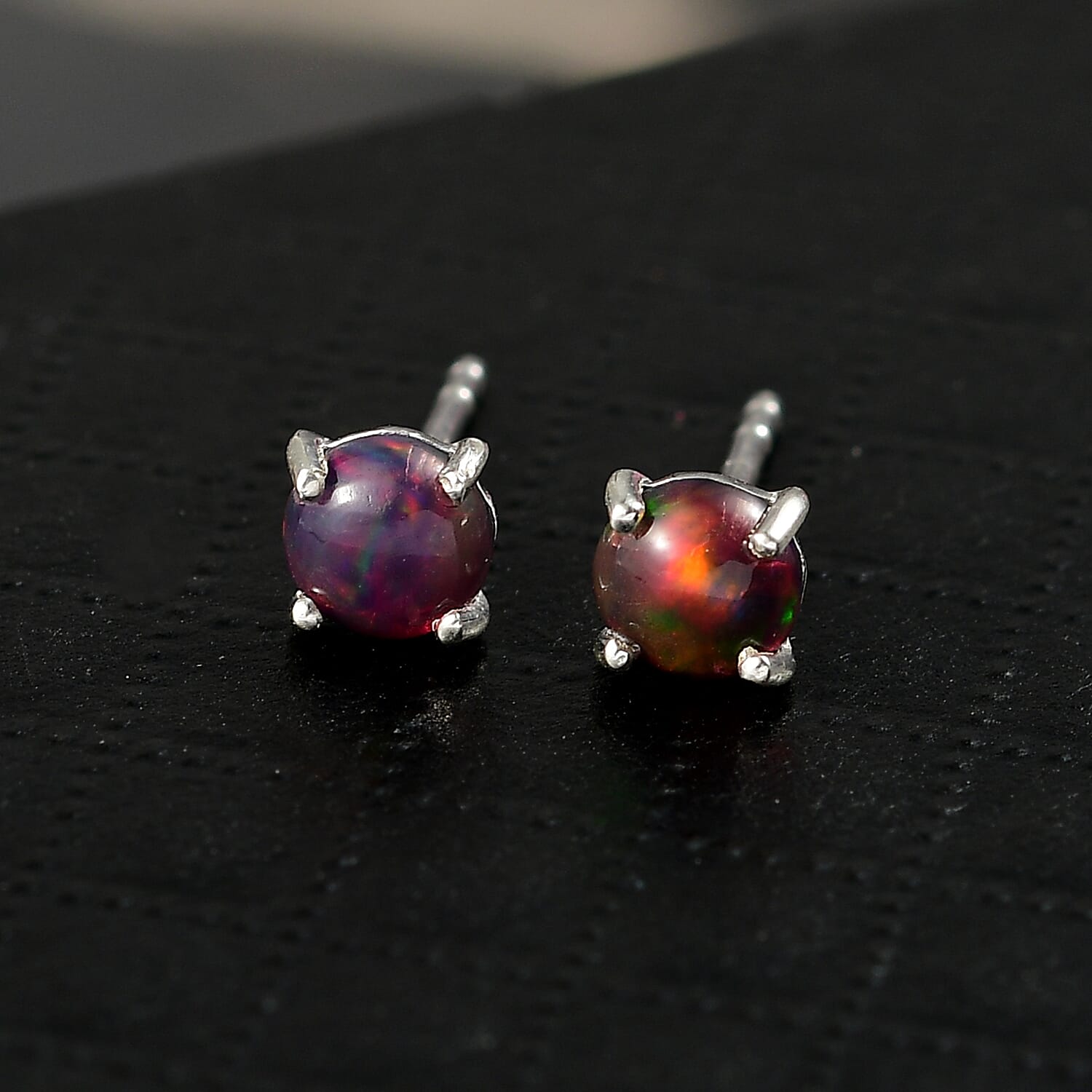 Sable Dyed Ethiopian Opal Earring with Push Back in Sterling Silver