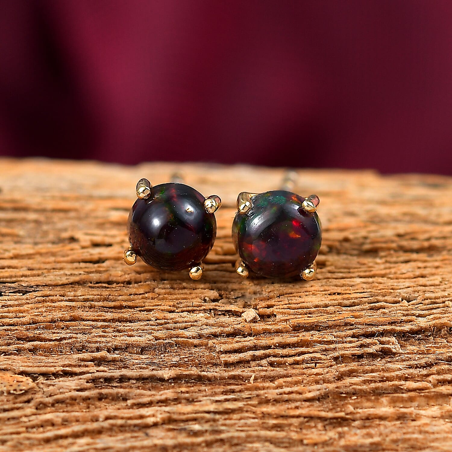 Sable Dyed Ethiopian Opal Earring with Push Back in 18K Vermeil Yellow Gold Plated Sterling Silver