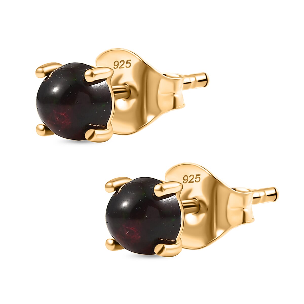 Sable Dyed Ethiopian Opal Earring with Push Back in 18K Vermeil Yellow Gold Plated Sterling Silver