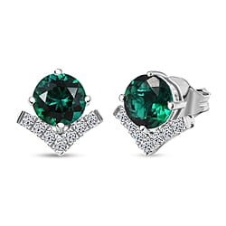 Appraised and Certified LUXURIANT 10K White Gold AAA Lab Grown Purple Sapphire, Lab Grown Diamond Solitaire Stud Push Post Earring, 3.93 Ct. (GH, SI)