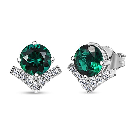 Luxuriant 10K White Gold AAA Lab Grown Emerald, Lab Grown Diamond GH, SI Solitaire Stud Push Post Earring, Gold Wt.1.7 Gms  2.506  Ct.