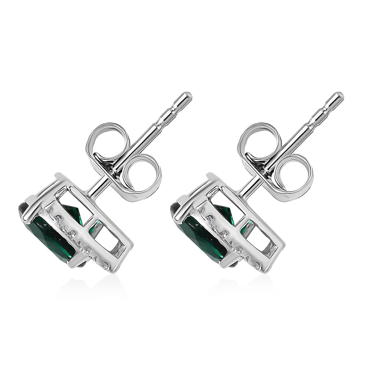 Luxuriant 10K White Gold AAA Lab Grown Emerald, Lab Grown Diamond GH, SI Solitaire Stud Push Post Earring, Gold Wt.1.7 Gms  2.506  Ct.