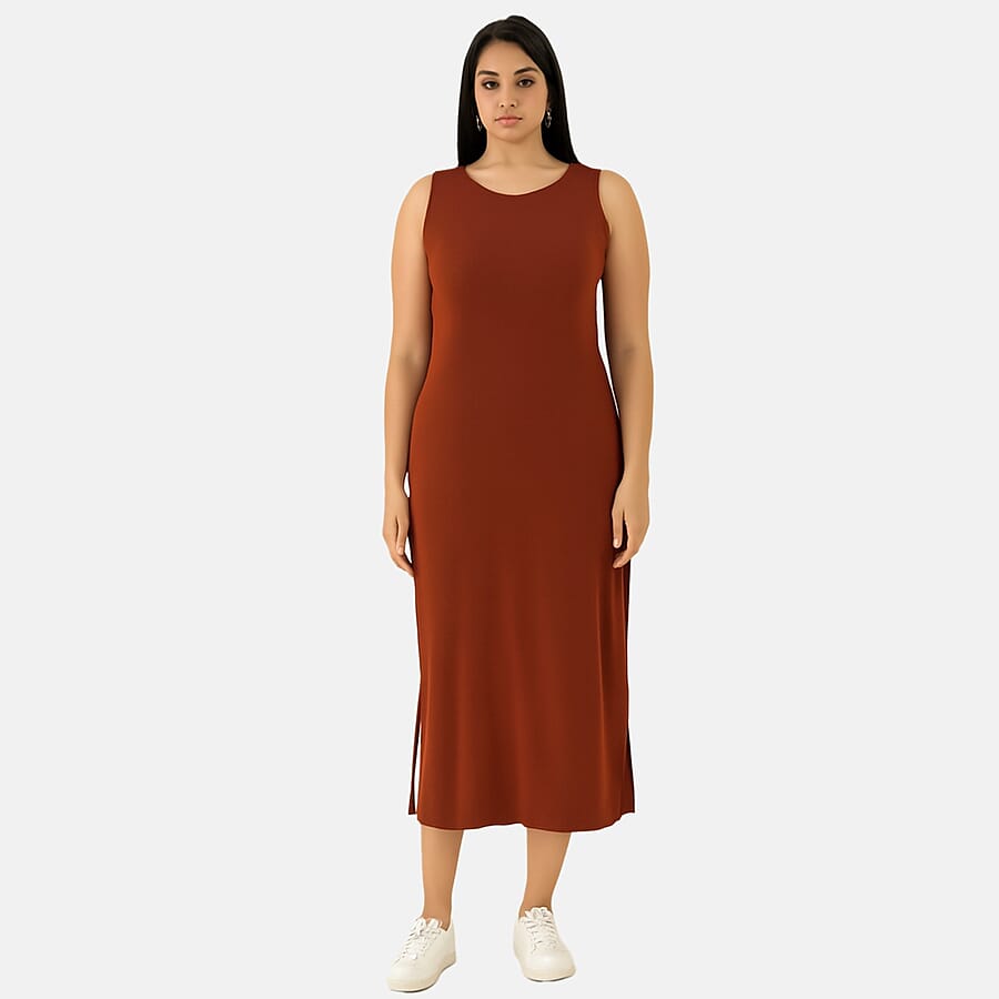 - Maisi Womens Viscose Sleeveless Maxi Dress (Size S) - Rust