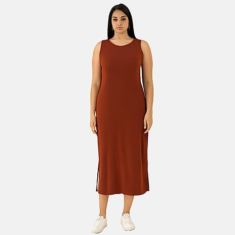 - Maisi Womens Viscose Sleeveless Maxi Dress (Size XL) - Rust