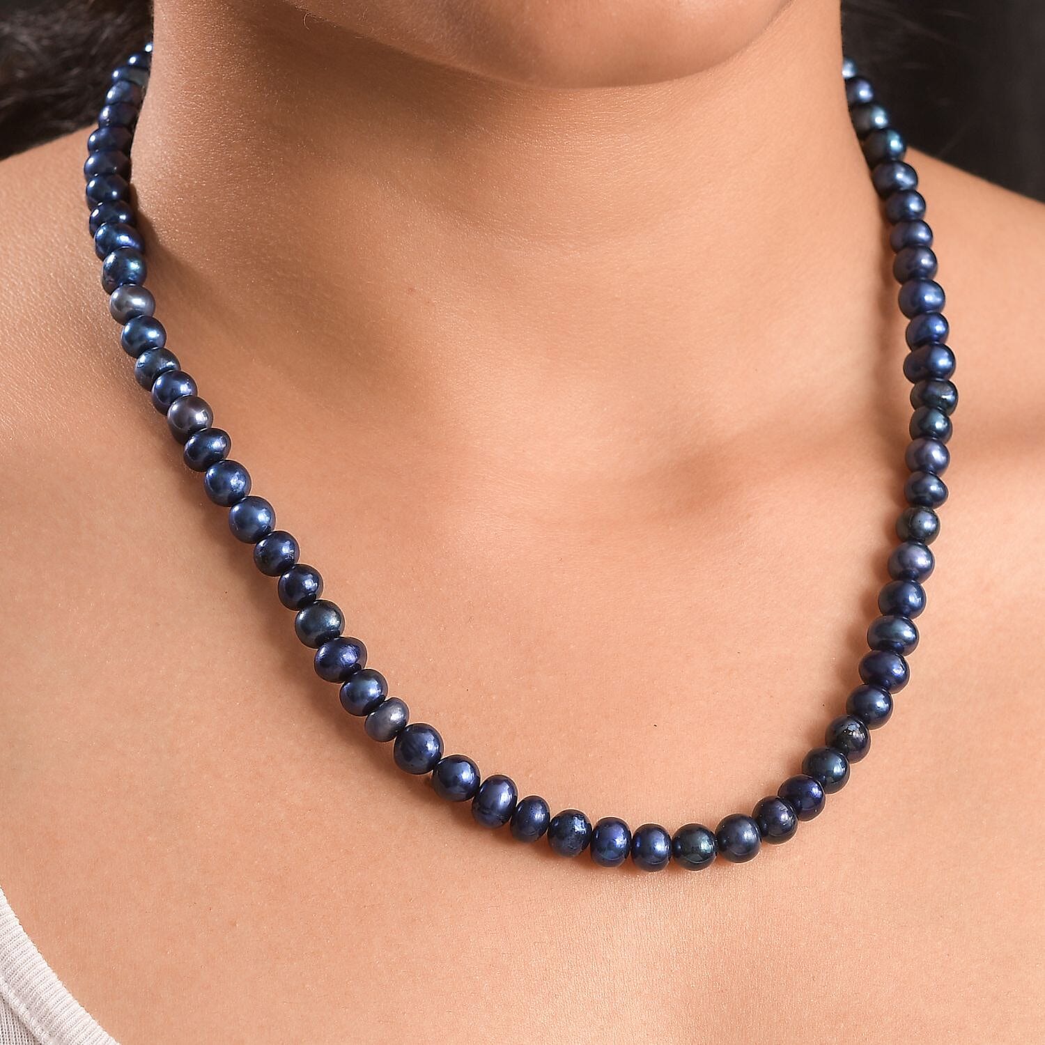 Navy Blue Dyed Pearl Stone Necklace (Size - 28) 260.00 Ct.