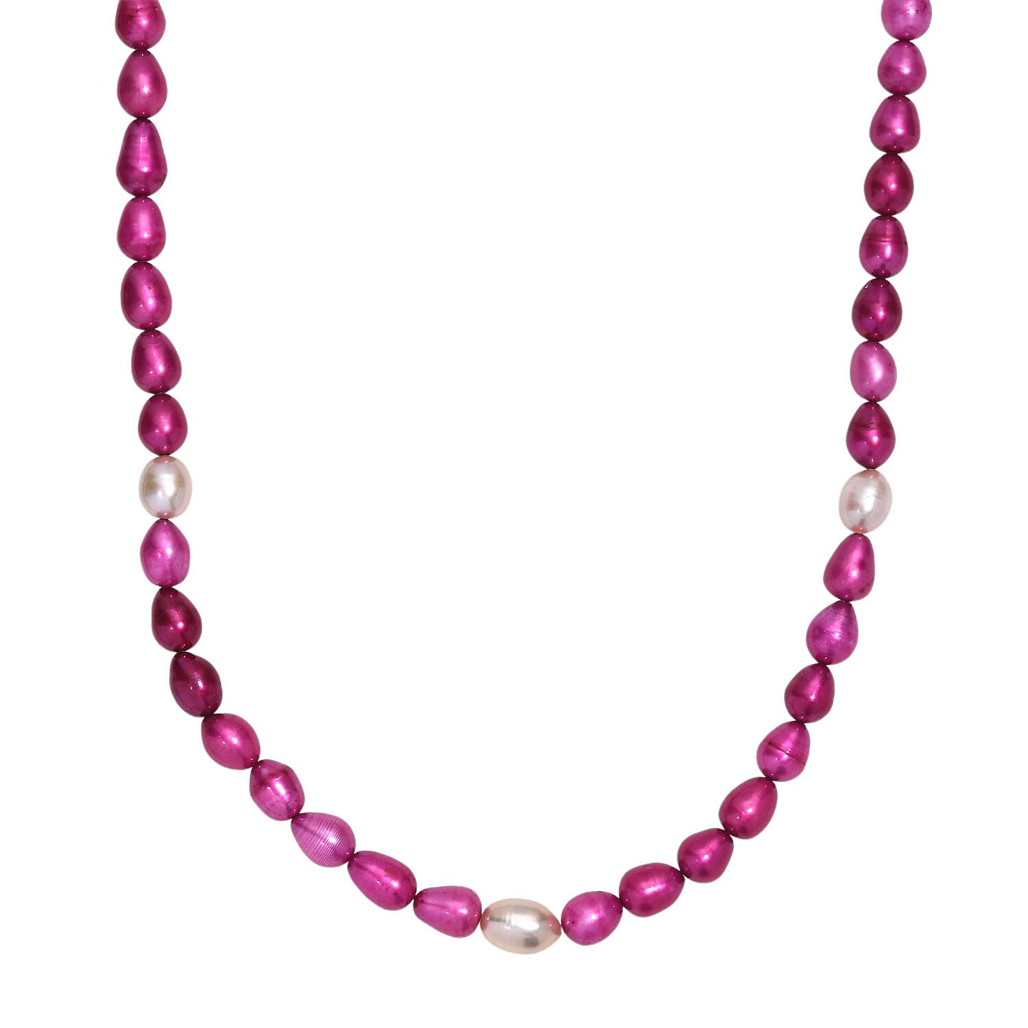 Dyed Pink Fresh Water Pearl & Fresh Water Pearl Necklace (Size - 20 -2 Ext) with Magnetic Lock & Lobster Clasp in Sterling Silver 135.00 Ct.