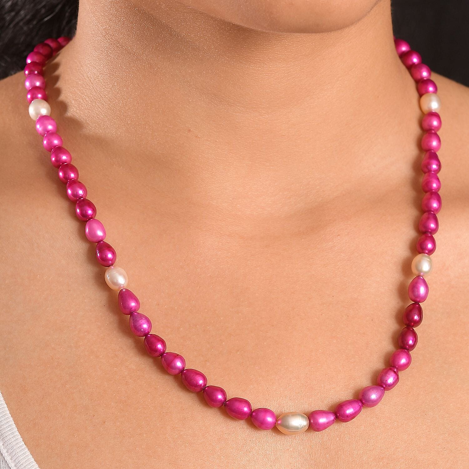 Dyed Pink Fresh Water Pearl & Fresh Water Pearl Necklace (Size - 20 -2 Ext) with Magnetic Lock & Lobster Clasp in Sterling Silver 135.00 Ct.