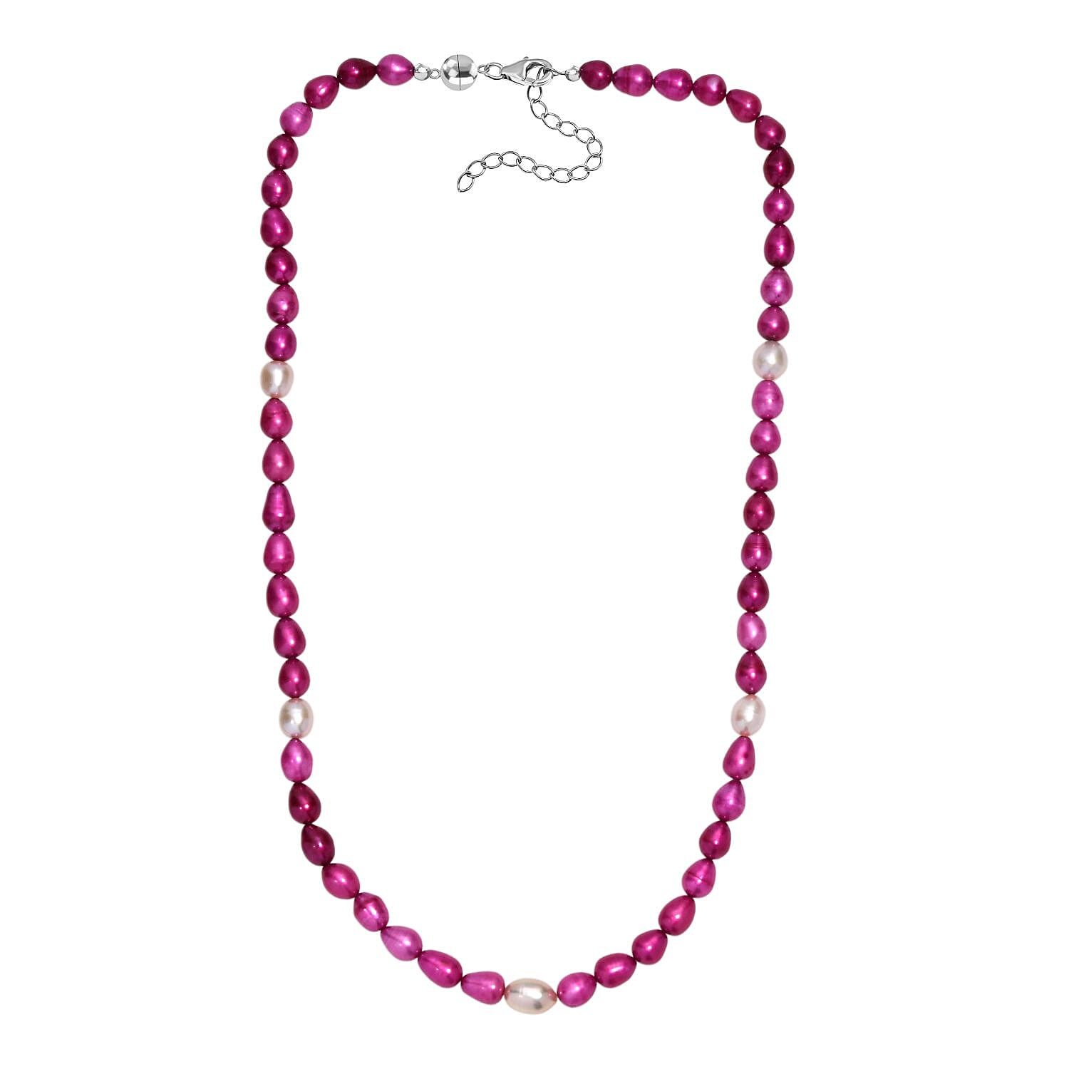 Dyed Pink Fresh Water Pearl & Fresh Water Pearl Necklace (Size - 20 -2 Ext) with Magnetic Lock & Lobster Clasp in Sterling Silver 135.00 Ct.