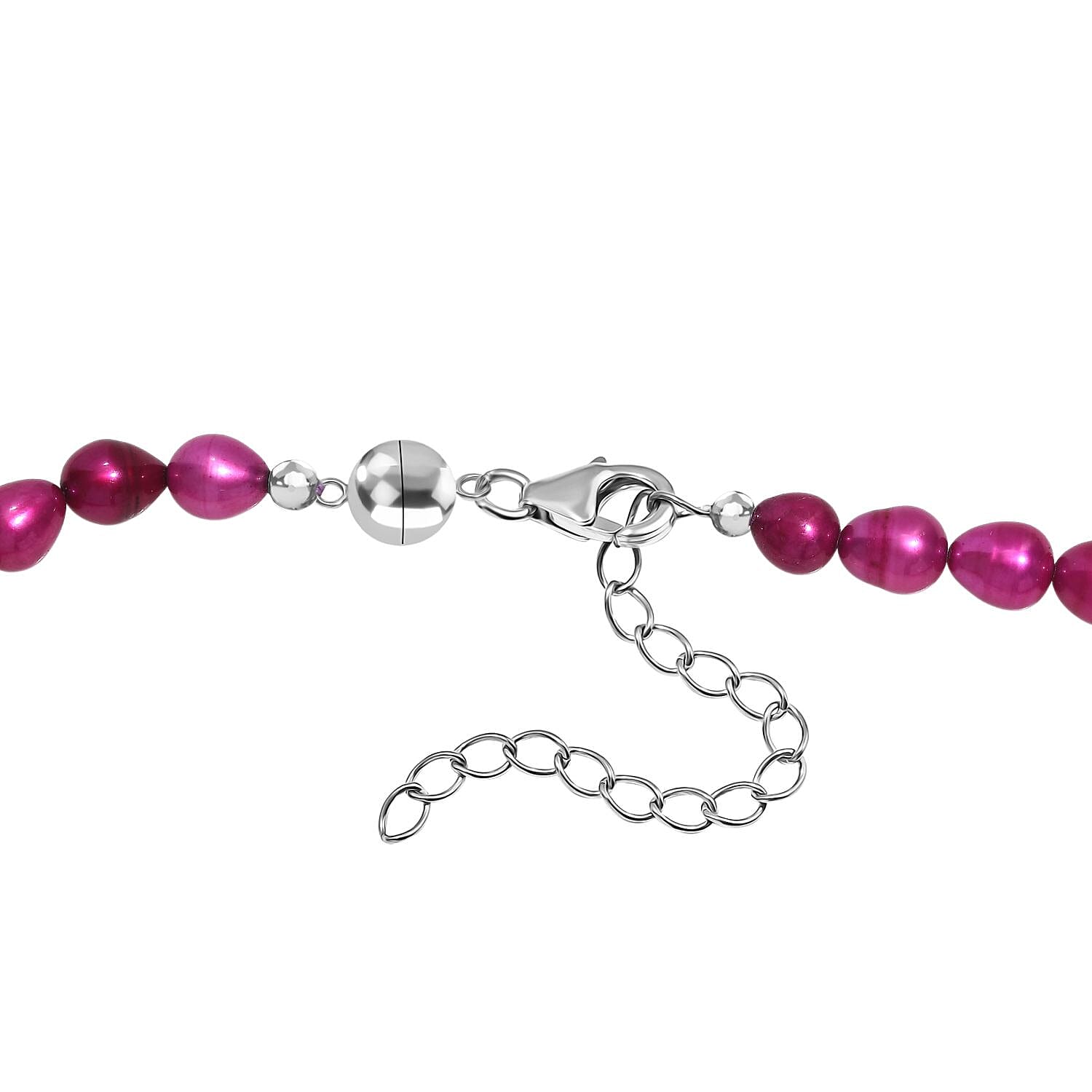 Dyed Pink Fresh Water Pearl & Fresh Water Pearl Necklace (Size - 20 -2 Ext) with Magnetic Lock & Lobster Clasp in Sterling Silver 135.00 Ct.