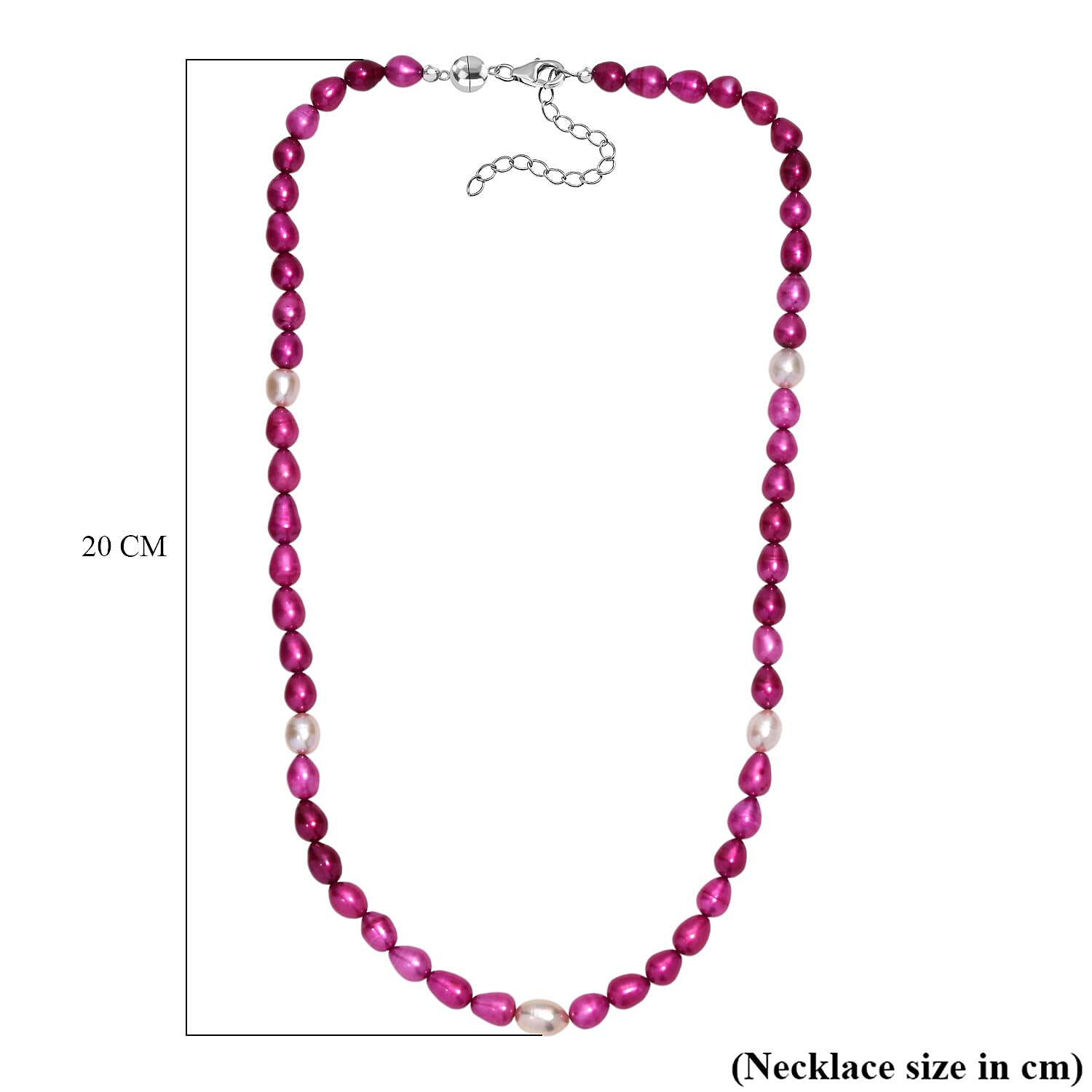 Dyed Pink Fresh Water Pearl & Fresh Water Pearl Necklace (Size - 20 -2 Ext) with Magnetic Lock & Lobster Clasp in Sterling Silver 135.00 Ct.