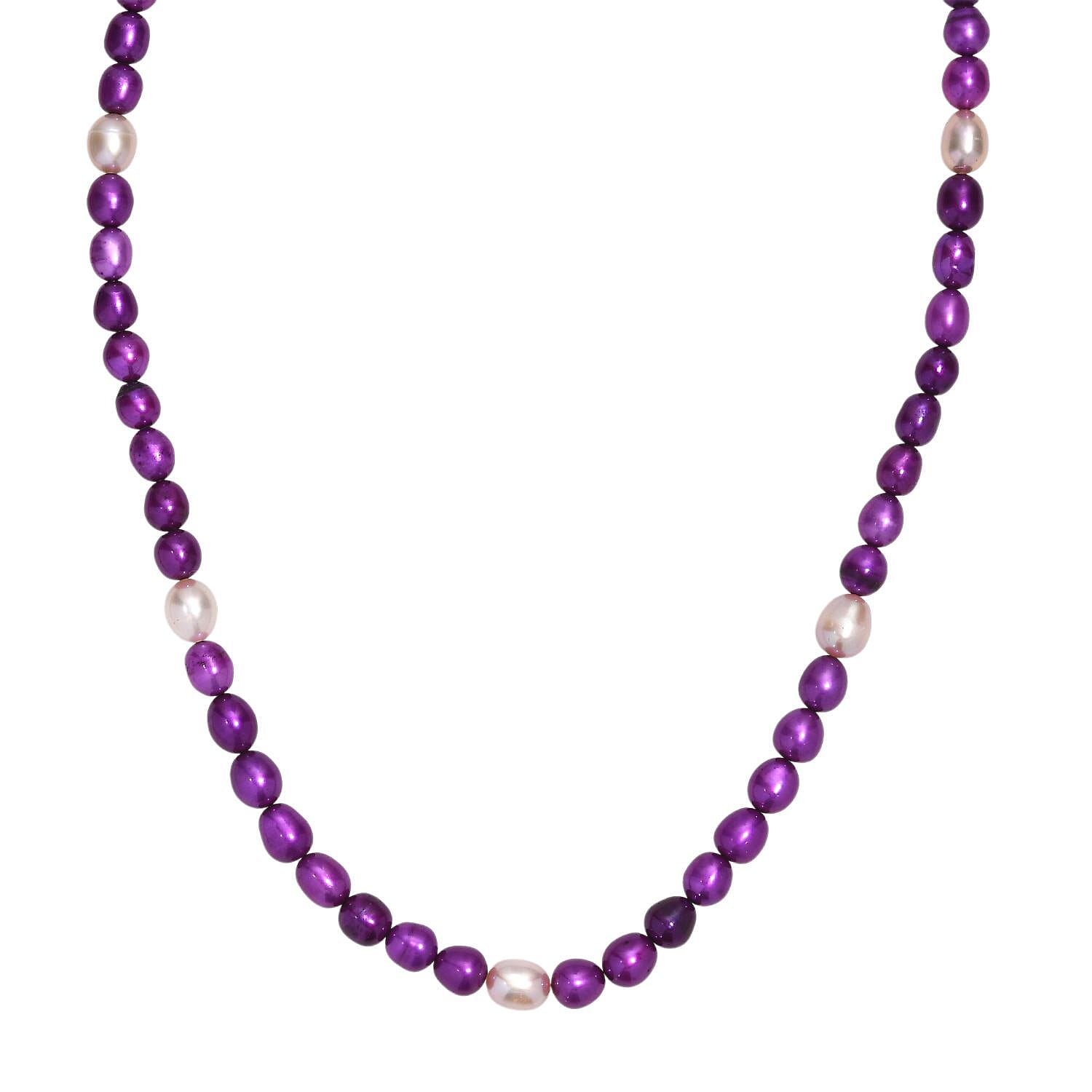 Purple Dyed Pearl & Fresh Water Pearl Necklace (Size - 20 - 2 Ext) with Lobster Clasp & Magnetic Lock in Sterling Silver 135.00 Ct.
