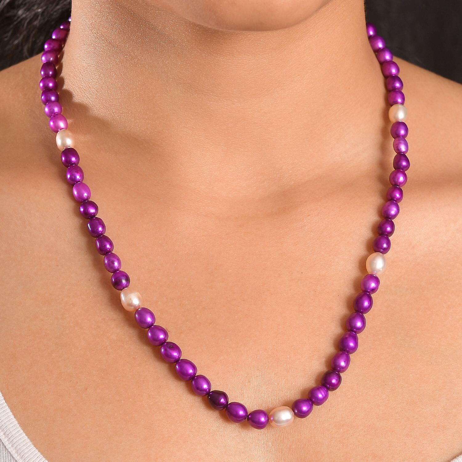 Purple Dyed Pearl & Fresh Water Pearl Necklace (Size - 20 - 2 Ext) with Lobster Clasp & Magnetic Lock in Sterling Silver 135.00 Ct.