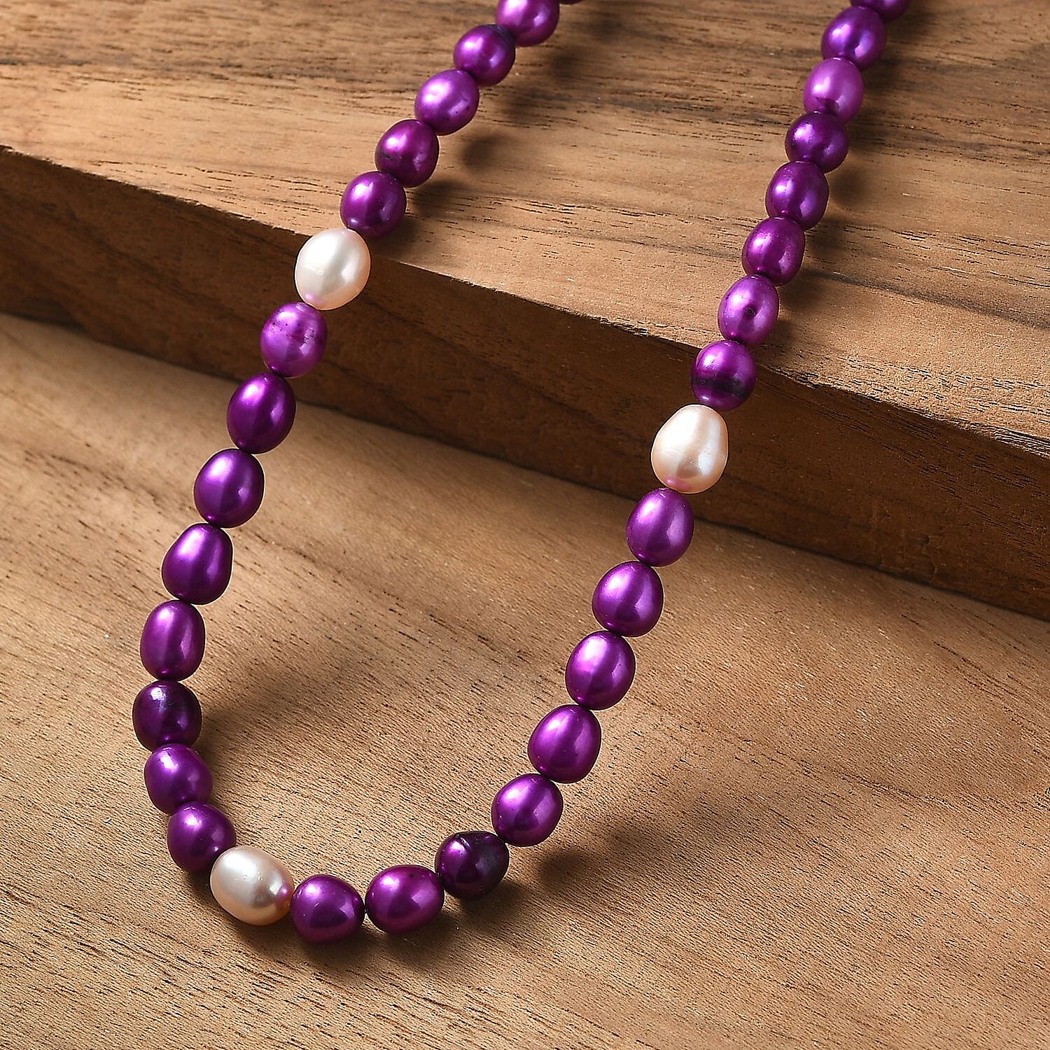 Purple Dyed Pearl & Fresh Water Pearl Necklace (Size - 20 - 2 Ext) with Lobster Clasp & Magnetic Lock in Sterling Silver 135.00 Ct.