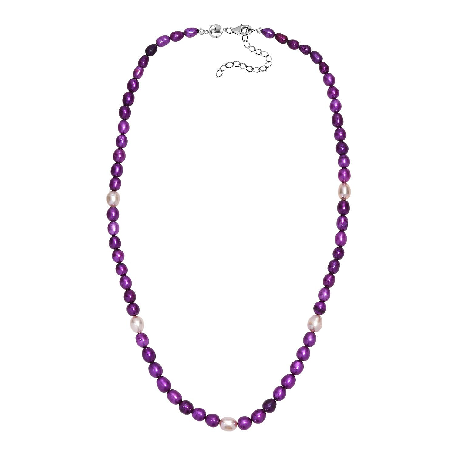 Purple Dyed Pearl & Fresh Water Pearl Necklace (Size - 20 - 2 Ext) with Lobster Clasp & Magnetic Lock in Sterling Silver 135.00 Ct.