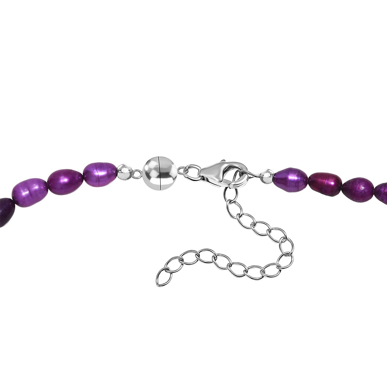 Purple Dyed Pearl & Fresh Water Pearl Necklace (Size - 20 - 2 Ext) with Lobster Clasp & Magnetic Lock in Sterling Silver 135.00 Ct.