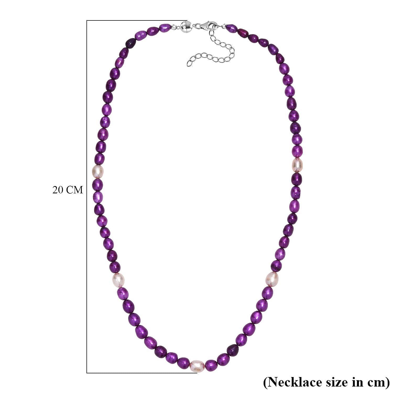 Purple Dyed Pearl & Fresh Water Pearl Necklace (Size - 20 - 2 Ext) with Lobster Clasp & Magnetic Lock in Sterling Silver 135.00 Ct.