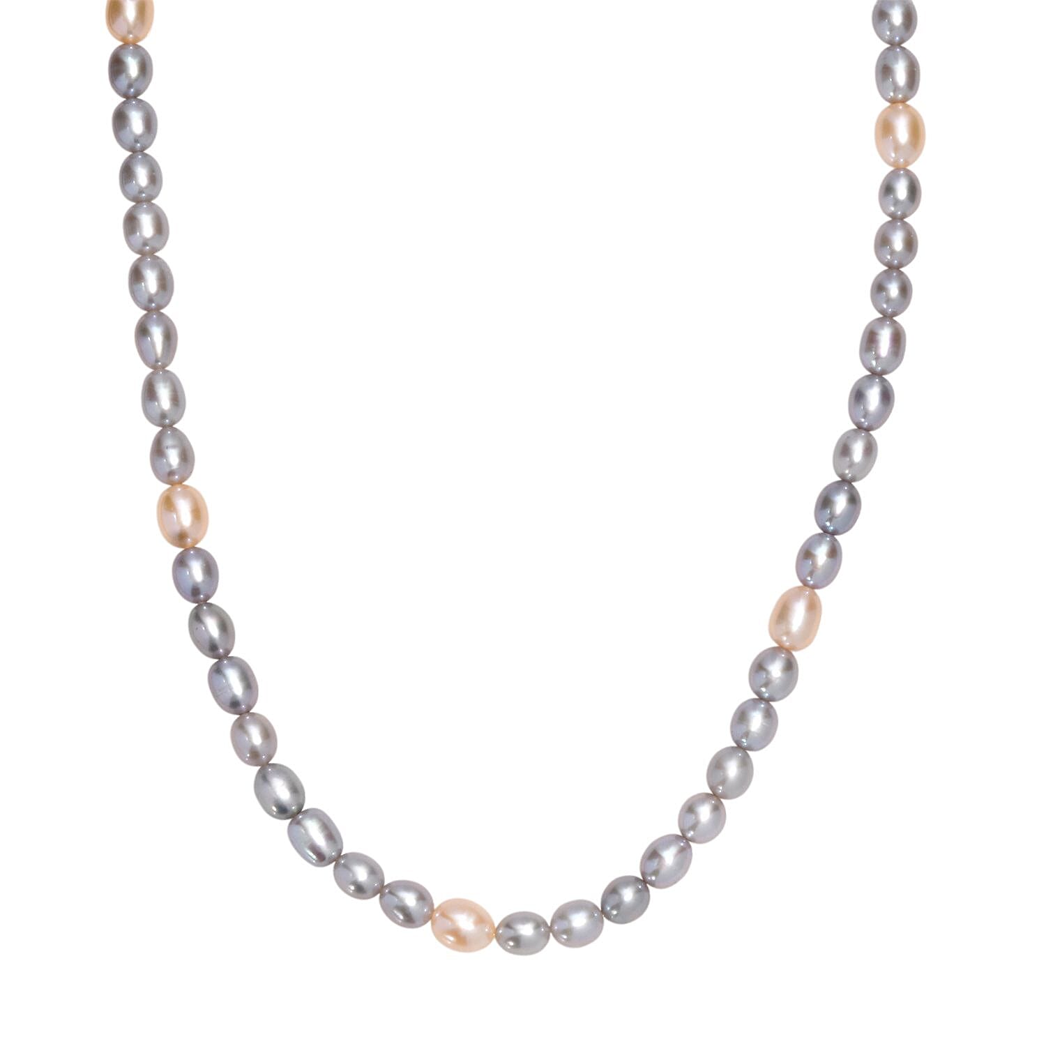 Grey Dyed Pearl & Fresh Water Pearl Necklace (Size - 20 - 2 Ext) with Lobster Clasp & Magnectic Lock in Sterling Silver 135.00 Ct.