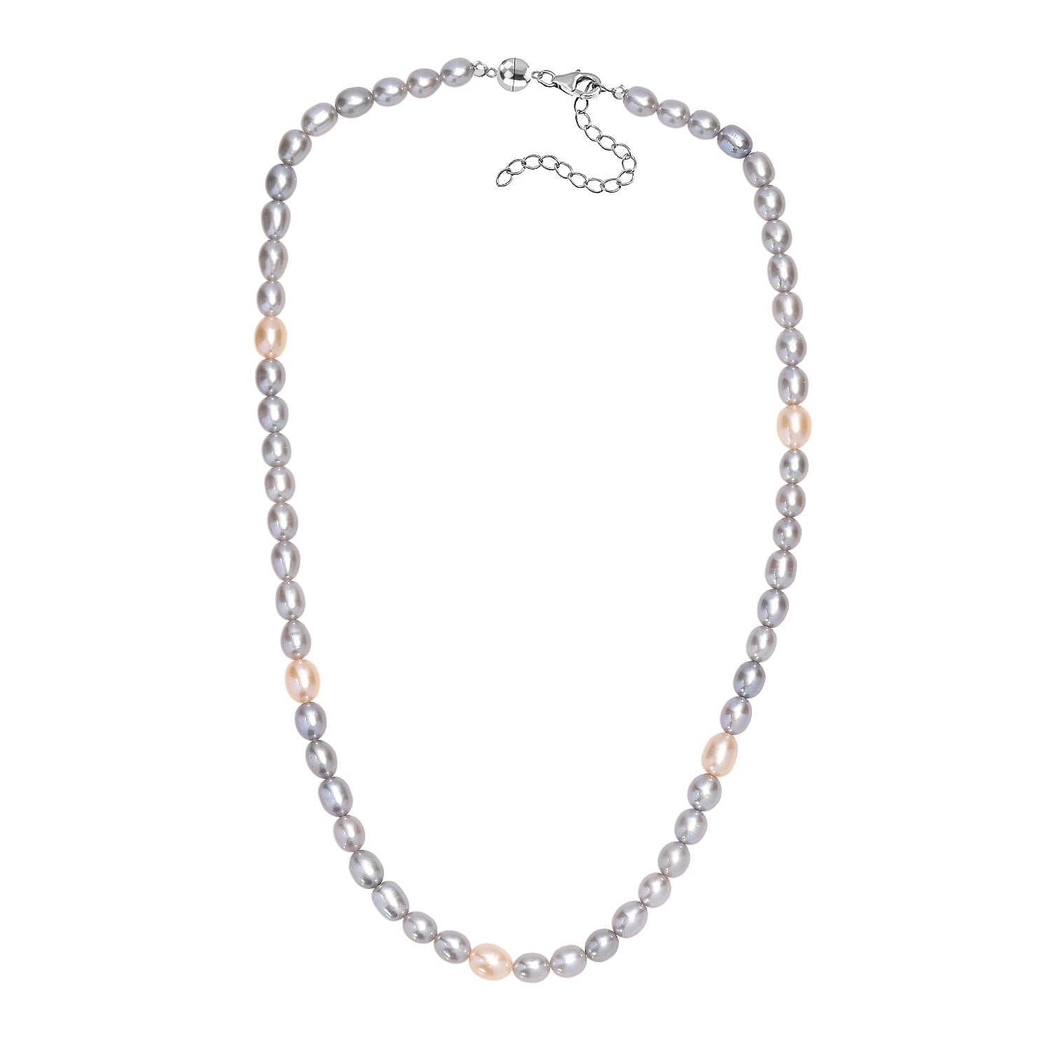Grey Dyed Pearl & Fresh Water Pearl Necklace (Size - 20 - 2 Ext) with Lobster Clasp & Magnectic Lock in Sterling Silver 135.00 Ct.