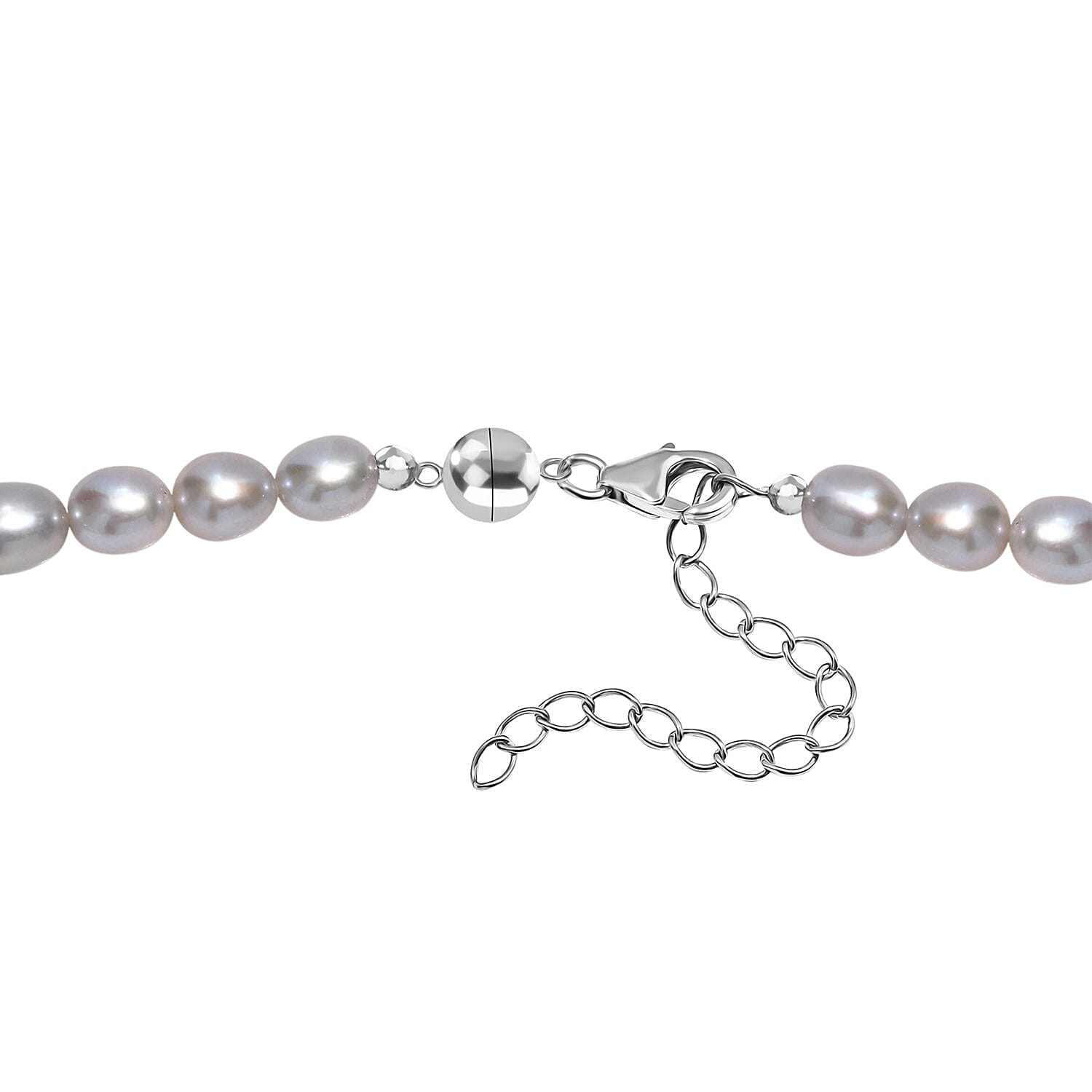Grey Dyed Pearl & Fresh Water Pearl Necklace (Size - 20 - 2 Ext) with Lobster Clasp & Magnectic Lock in Sterling Silver 135.00 Ct.