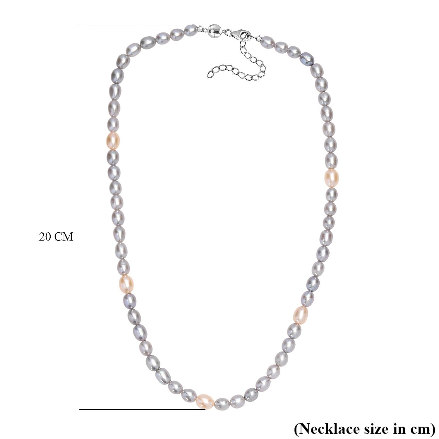 Grey Dyed Pearl & Fresh Water Pearl Necklace (Size - 20 - 2 Ext) with Lobster Clasp & Magnectic Lock in Sterling Silver 135.00 Ct.