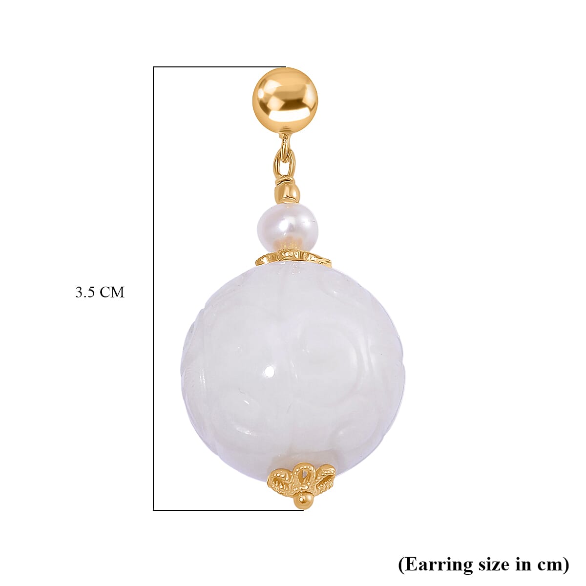 Natural White Jade & White Fresh Water Pearl Earring with Push Back in Yellow Gold Plated Sterling Silver 70.00 Ct. Natural White Jade & White Fresh Water Pearl Earring with Push Back in Yellow Gold Plated Sterling Silver 70.00 Ct.