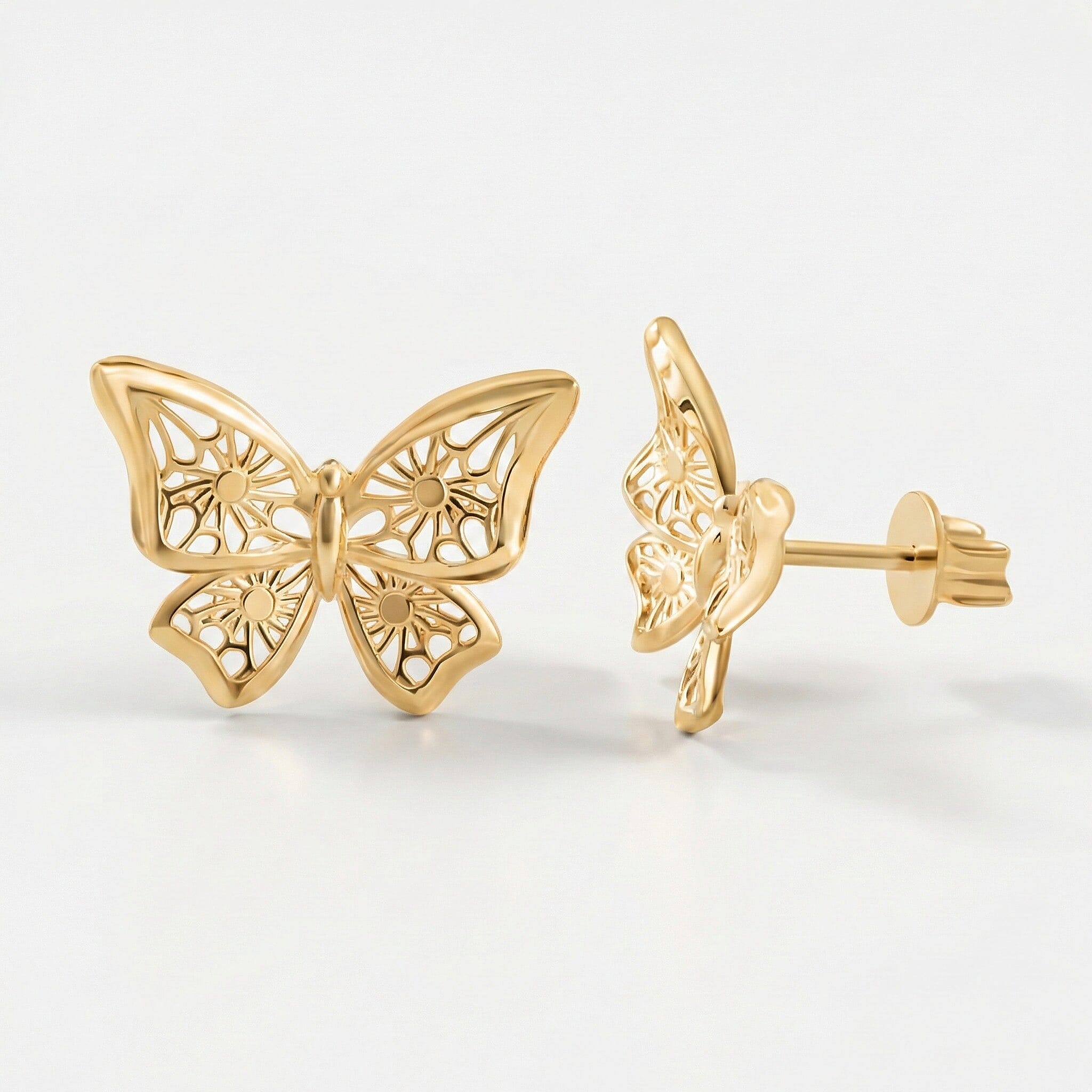 Royal Bali Collection - 9K Yellow Gold Butterfly Stud Push Back Earring
