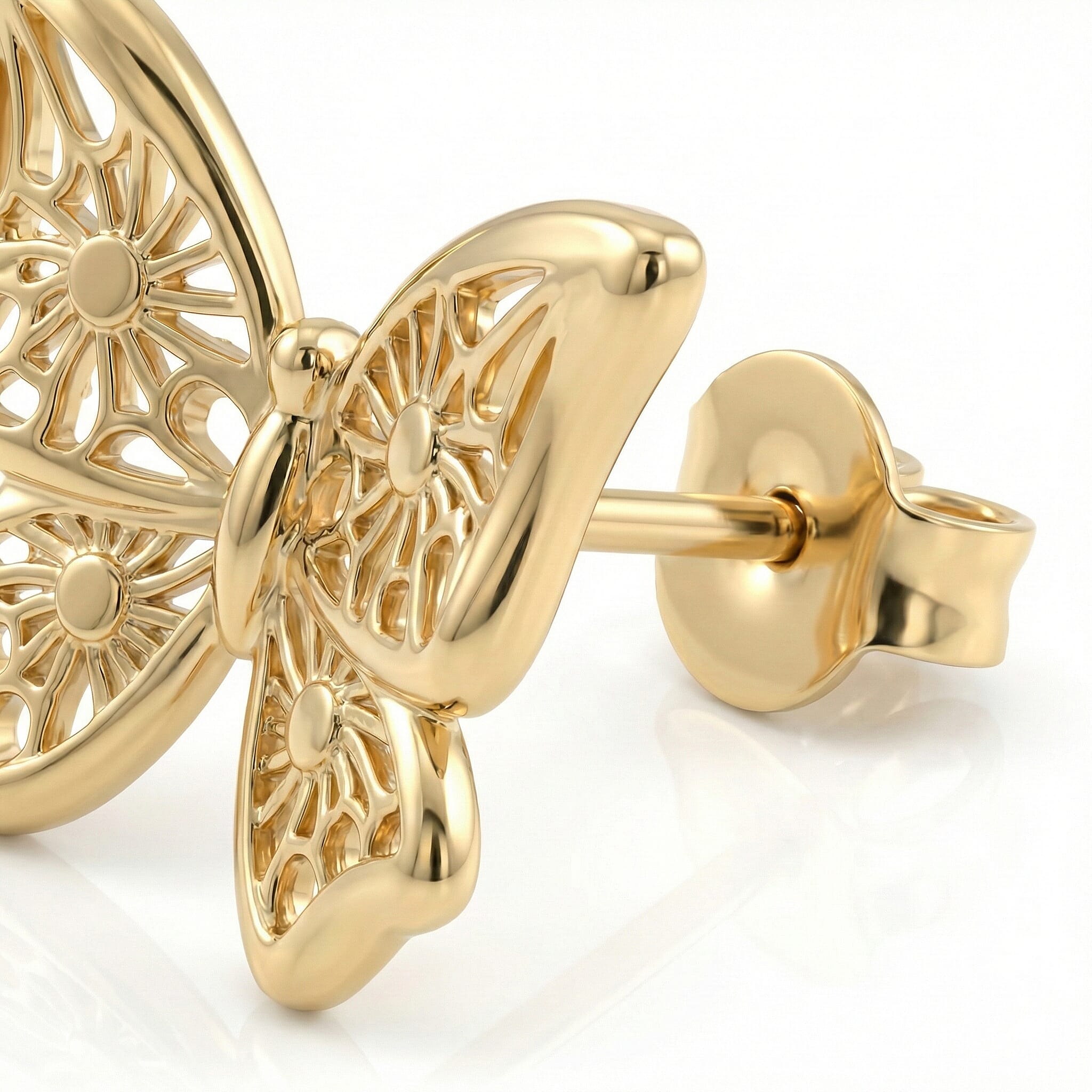 Royal Bali Collection - 9K Yellow Gold Butterfly Stud Push Back Earring