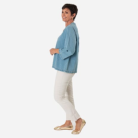 - Maisi Denim V-Neck Top (Size XL) - Light Blue