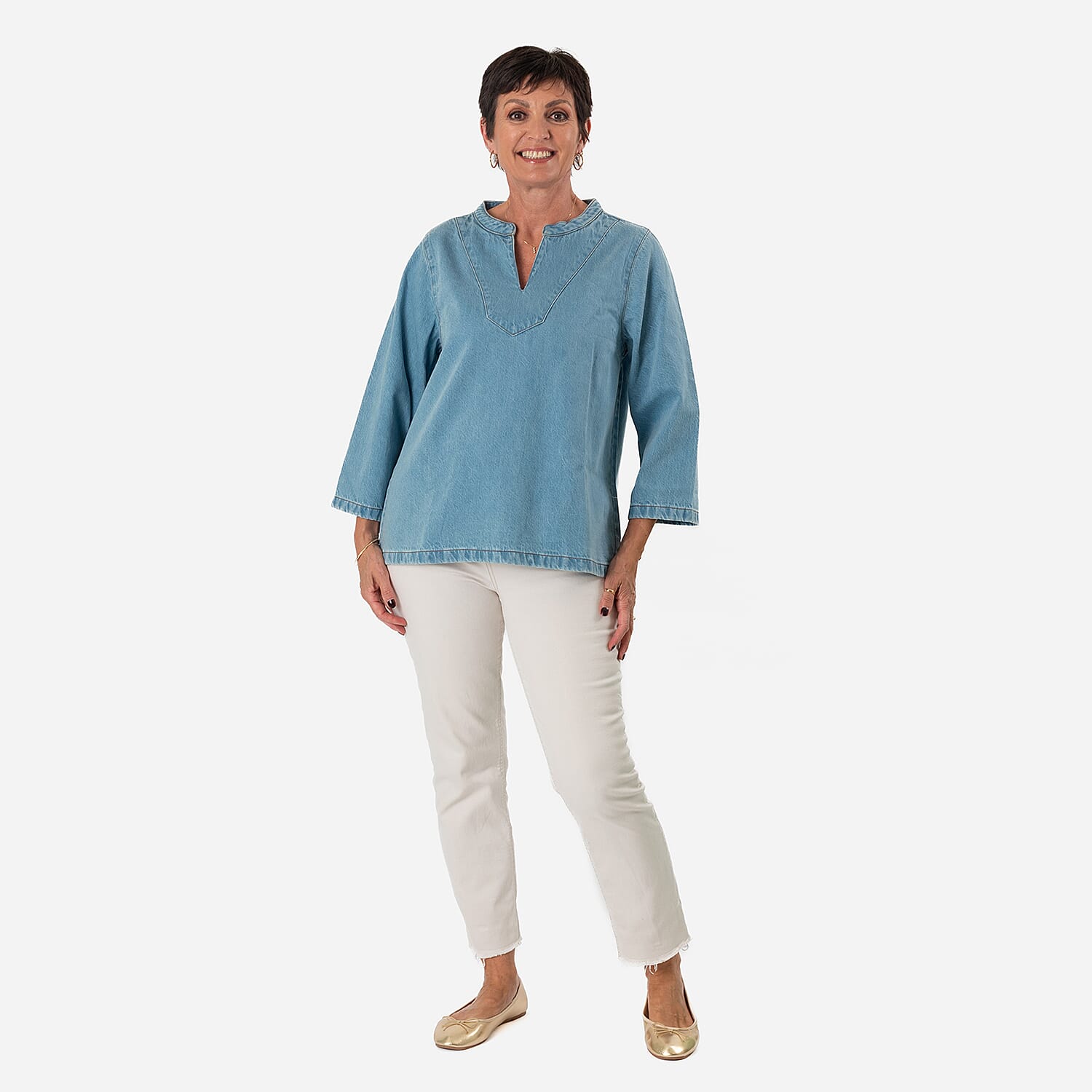 Maisi-Denim-Patterned-Top-Size-XXL-Light-Blue-Dark-Blue