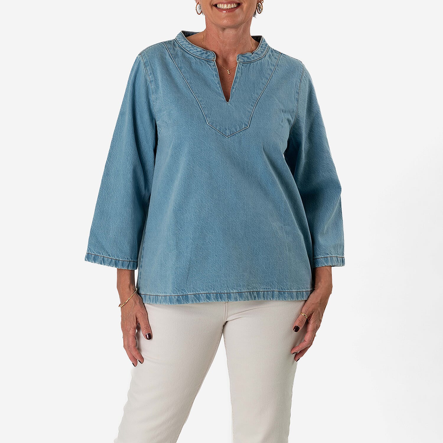 & Maisi Denim V-Neck Top