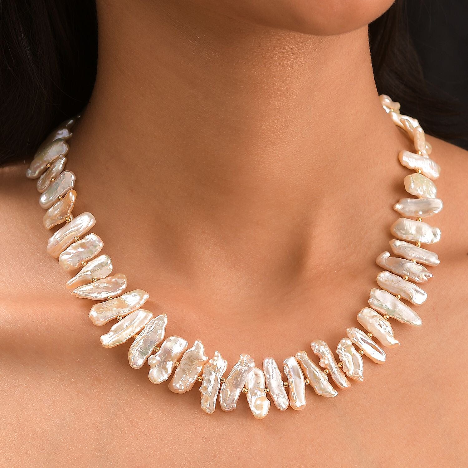 Yellow Keshi Pearl Necklace (Size - 18-2 Ext) in 18K Vermeil Yellow Gold Plated Sterling Silver 245.00 Ct.