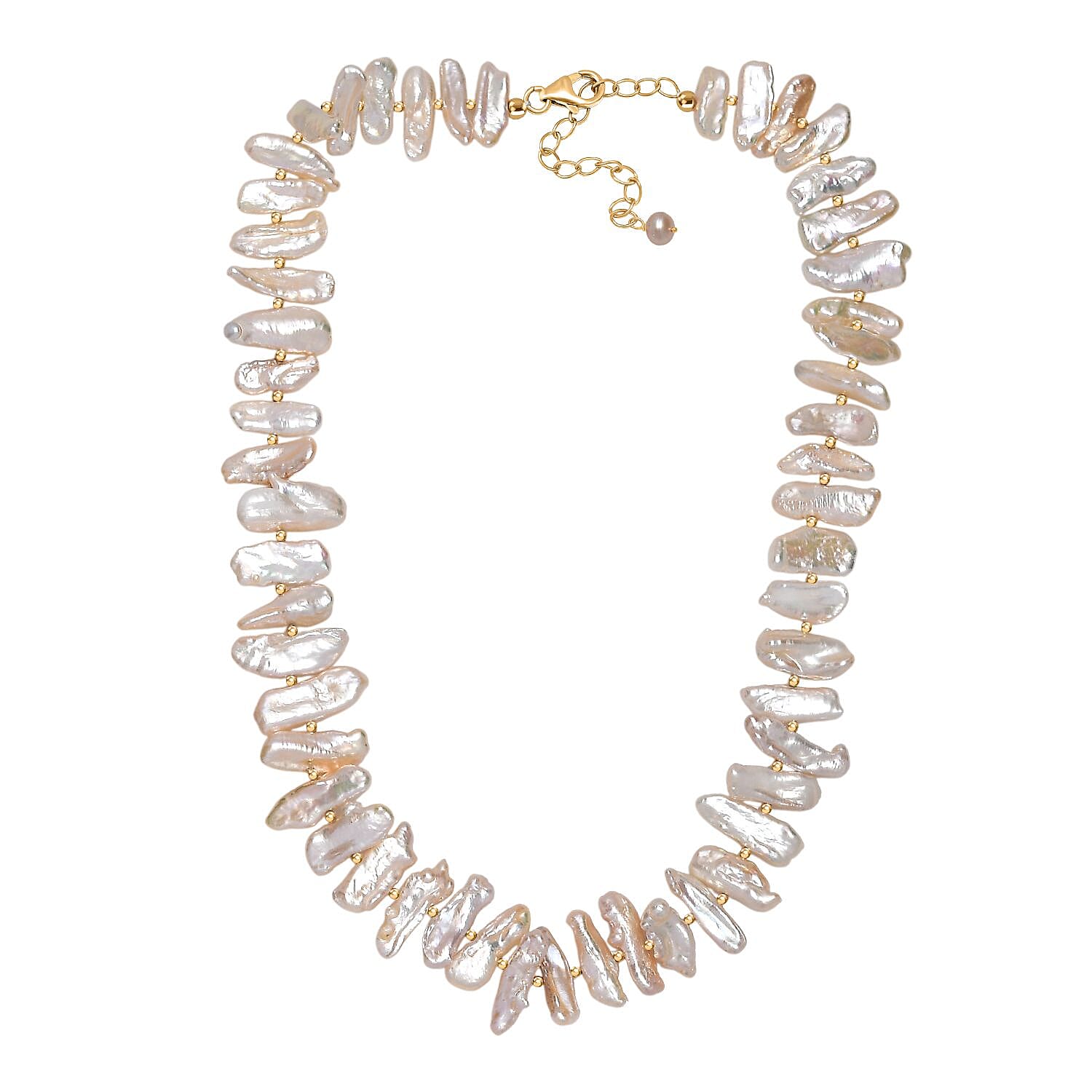 Yellow Keshi Pearl Necklace (Size - 18-2 Ext) in 18K Vermeil Yellow Gold Plated Sterling Silver 245.00 Ct.