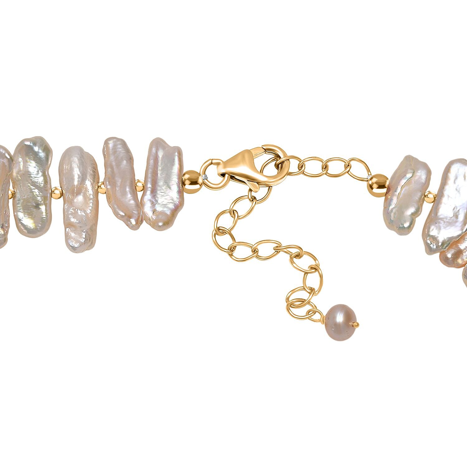 Yellow Keshi Pearl Necklace (Size - 18-2 Ext) in 18K Vermeil Yellow Gold Plated Sterling Silver 245.00 Ct.