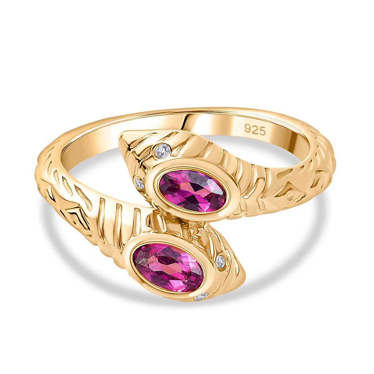 Radiant Ember Garnet & White Zircon Bypass Ring in 18K Vermeil Yellow Gold Plated Sterling Silver