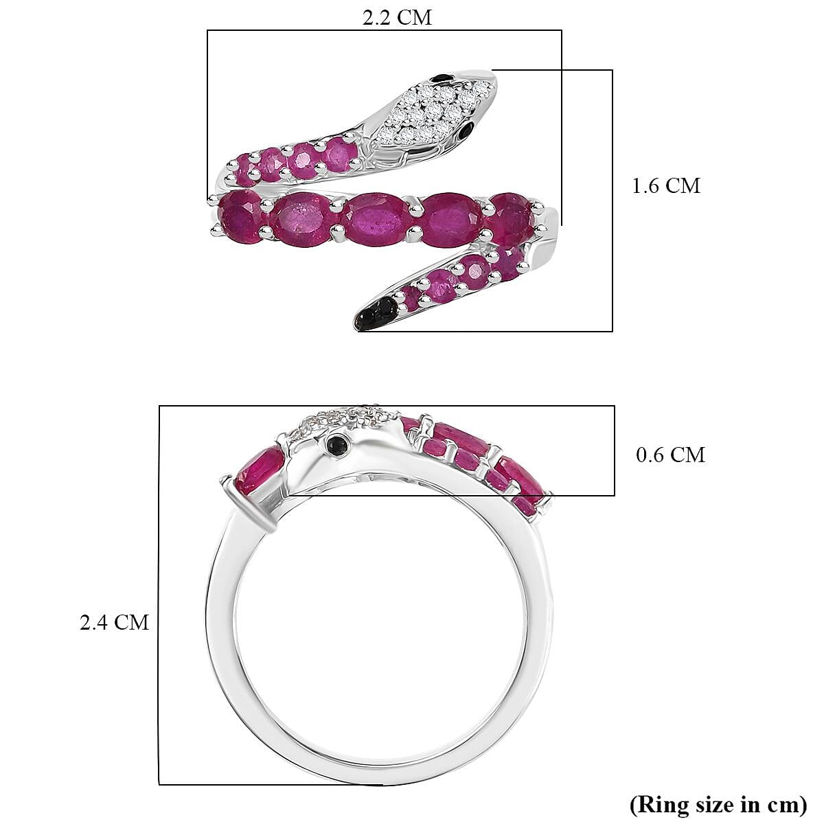 African Ruby, Black Spinel & White Zircon Bypass Ring in Rhodium Overlay Sterling Silver 1.58 Ct. African Ruby, Black Spinel & White Zircon Bypass Ring in Rhodium Overlay Sterling Silver 1.58 Ct.