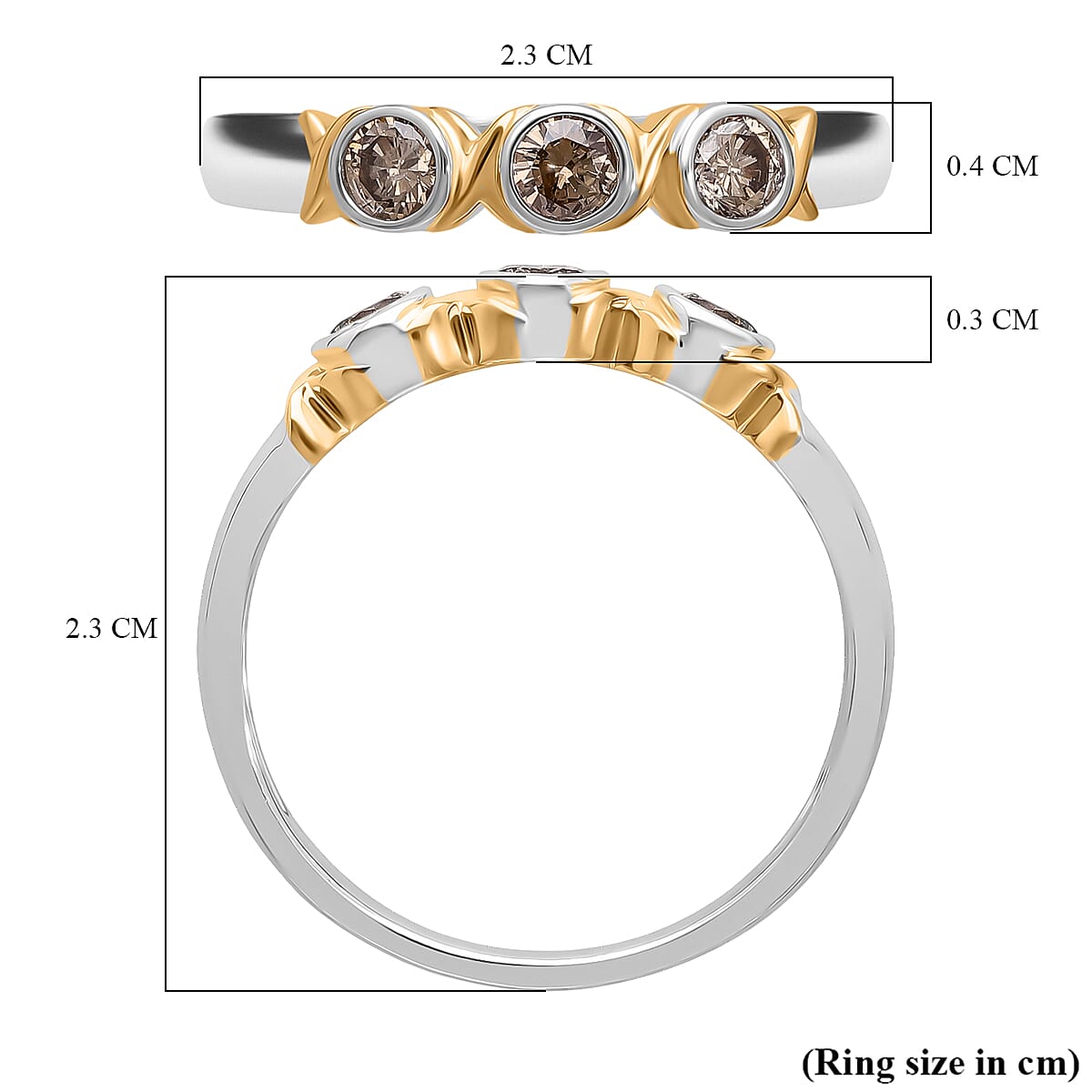 Djoy Champagne Diamond Trilogy Band Ring in 18K Vermeil Yellow Gold Plated & Rhodium Overlay Sterling Silver Djoy Champagne Diamond Trilogy Band Ring in 18K Vermeil Yellow Gold Plated & Rhodium Overlay Sterling Silver