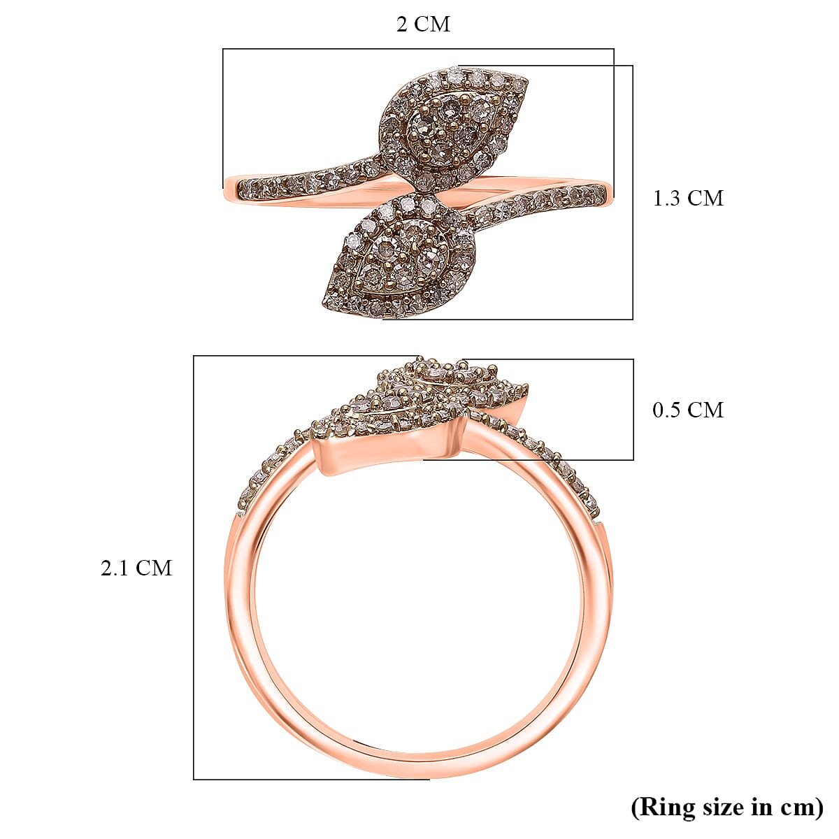 Djoy - Champagne Diamond Bypass Ring in Vermeil Rose Gold Plated Sterling Silver Djoy - Champagne Diamond Bypass Ring in Vermeil Rose Gold Plated Sterling Silver