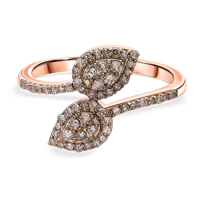 LUXURIANT Champagne Diamond Bypass Ring in Vermeil Rose Gold Plated Sterling Silver