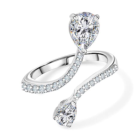 Moissanite Bypass Ring in Rhodium Overlay Sterling Silver 1.81 Ct.