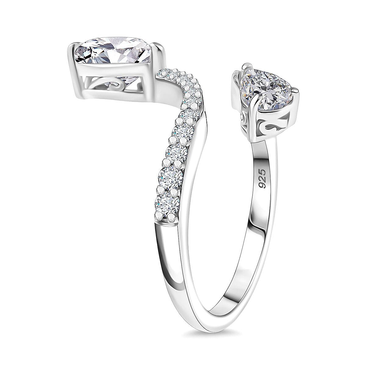 Moissanite Bypass Ring in Rhodium Overlay Sterling Silver 1.81 Ct.