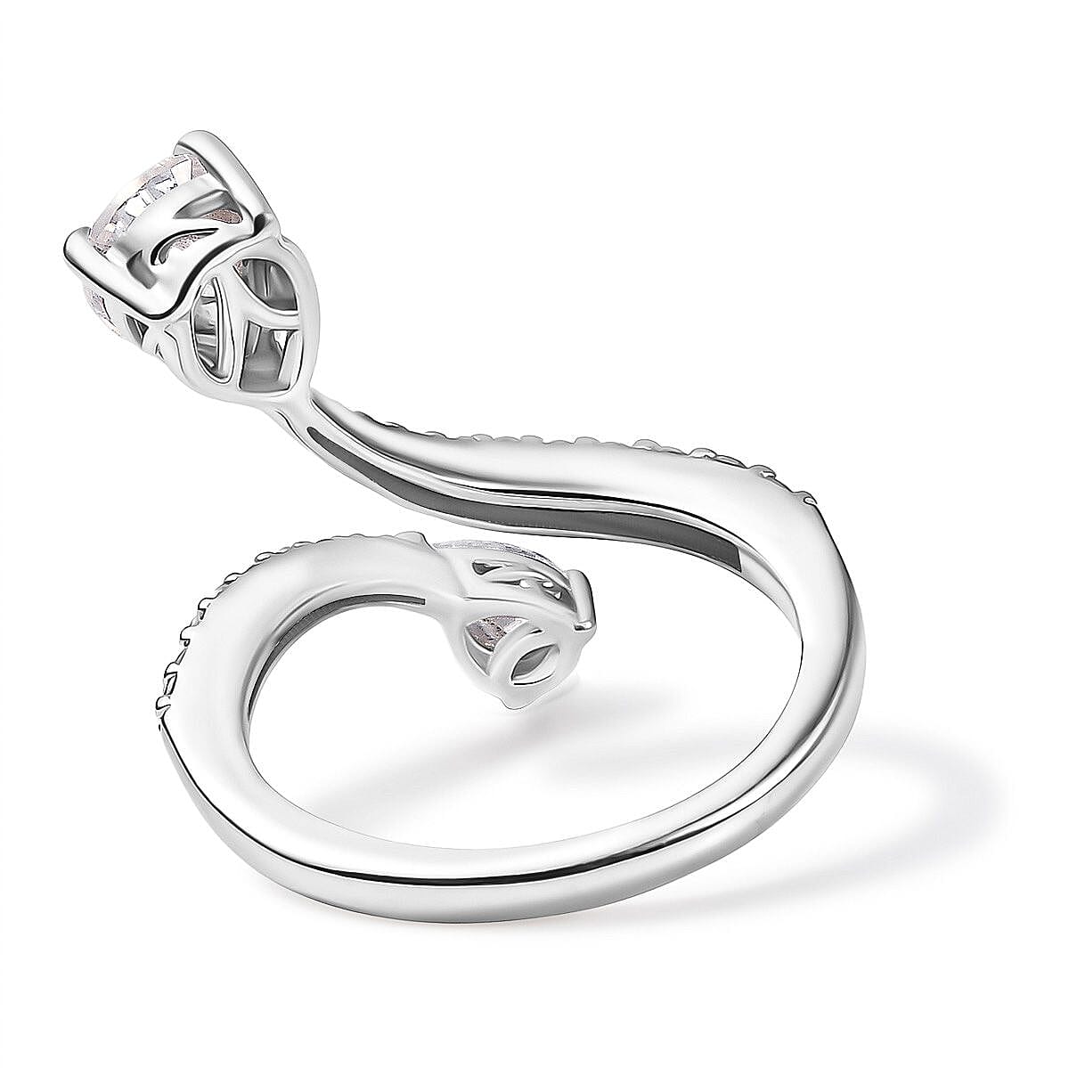 Moissanite Bypass Ring in Rhodium Overlay Sterling Silver 1.81 Ct.