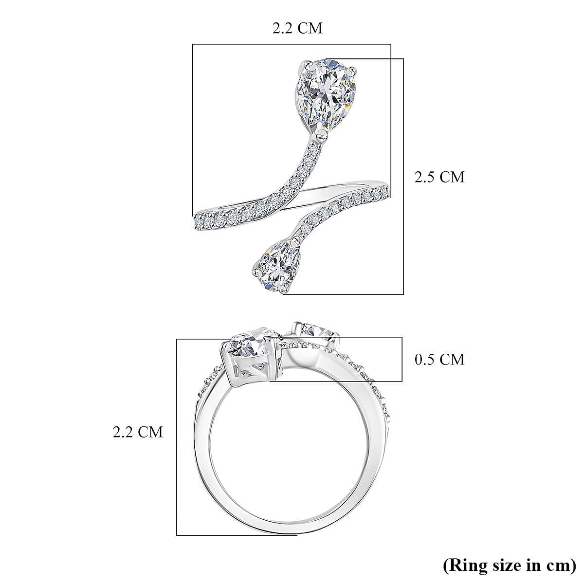 Moissanite Bypass Ring in Rhodium Overlay Sterling Silver 1.81 Ct.