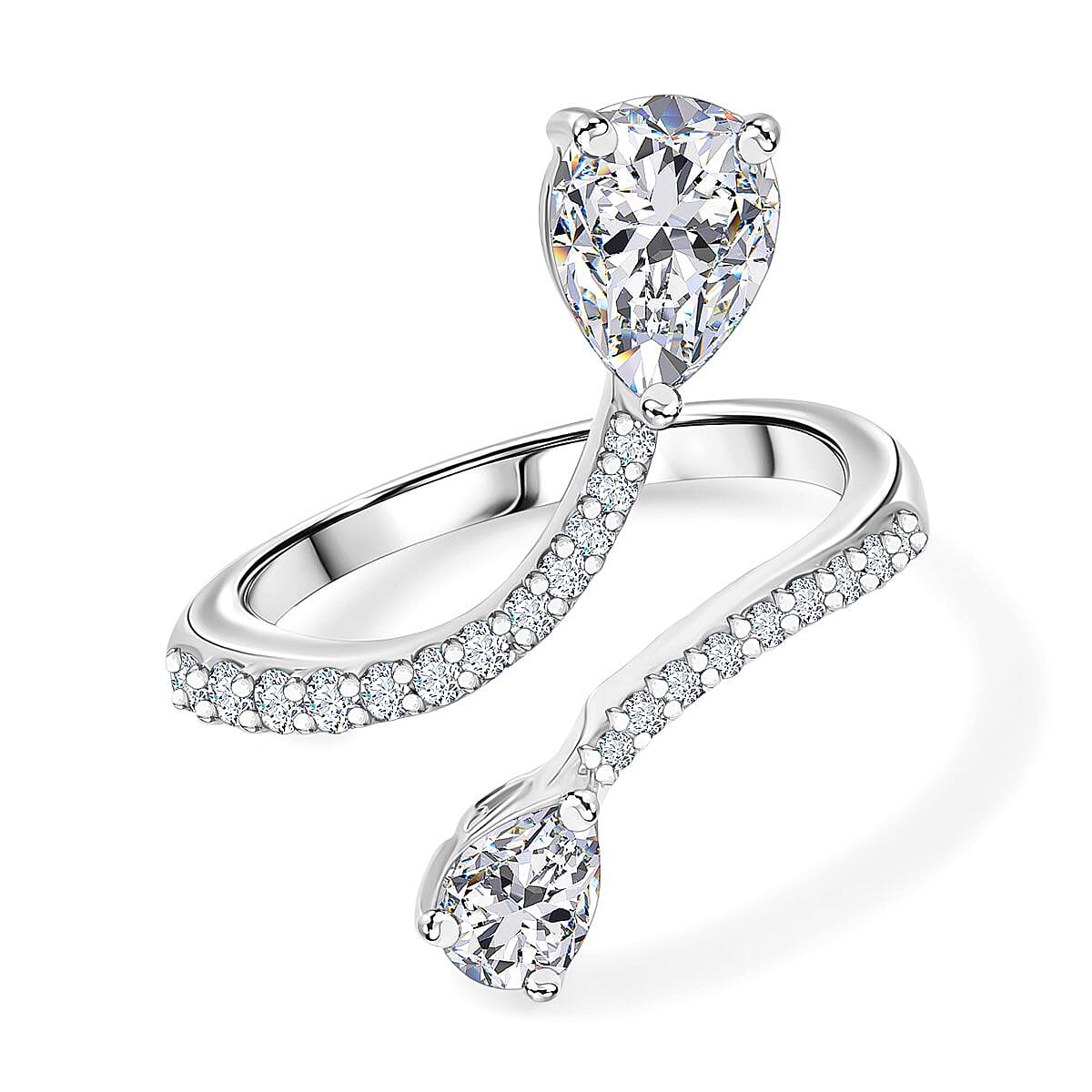 Moissanite Adjustable Bypass Ring in Rhodium Overlay Sterling Silver 1.80 Ct.