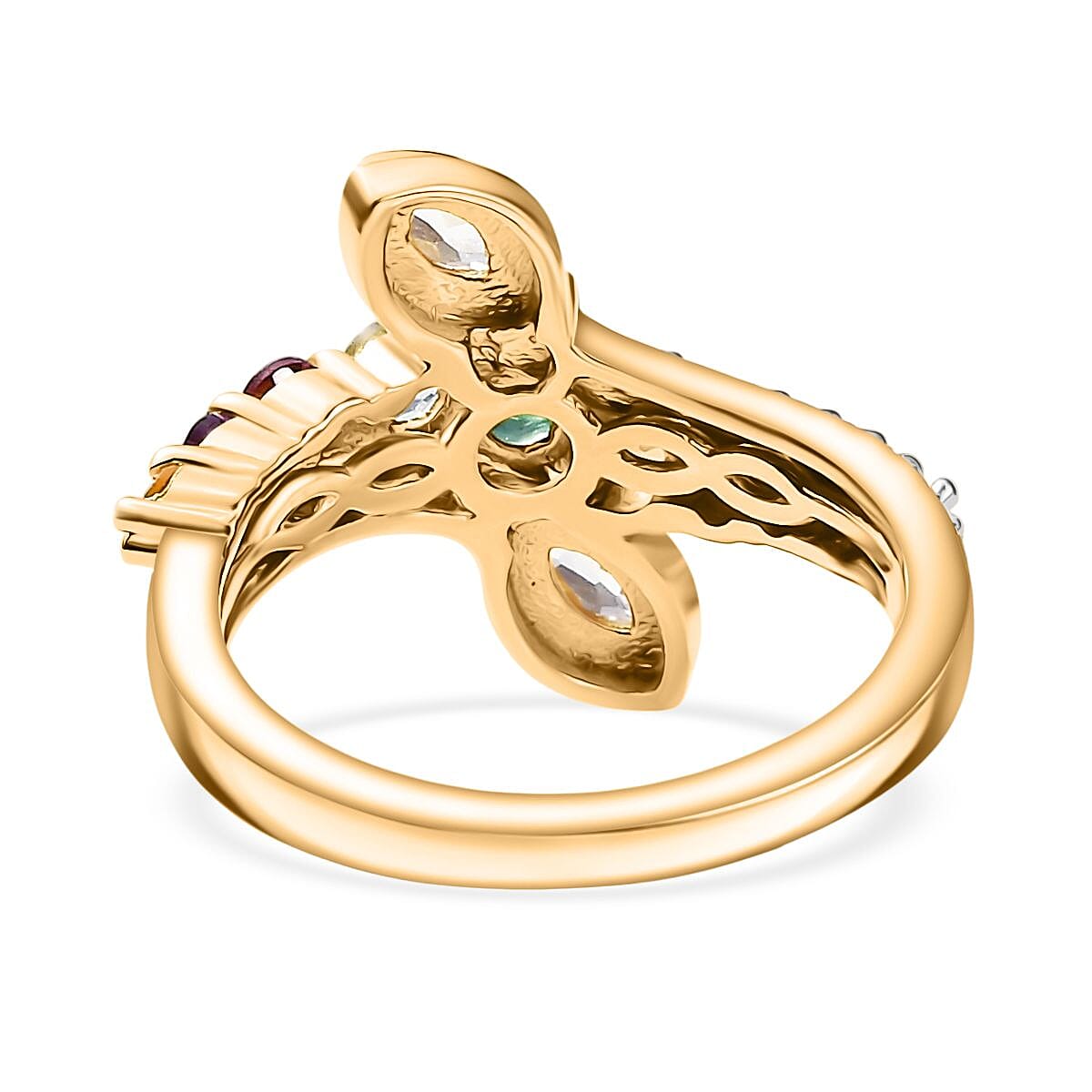 Skyblue Topaz & Multi Gemstones Ring in 18K Vermeil Yellow Gold Plated Sterling Silver 1.08 Ct.