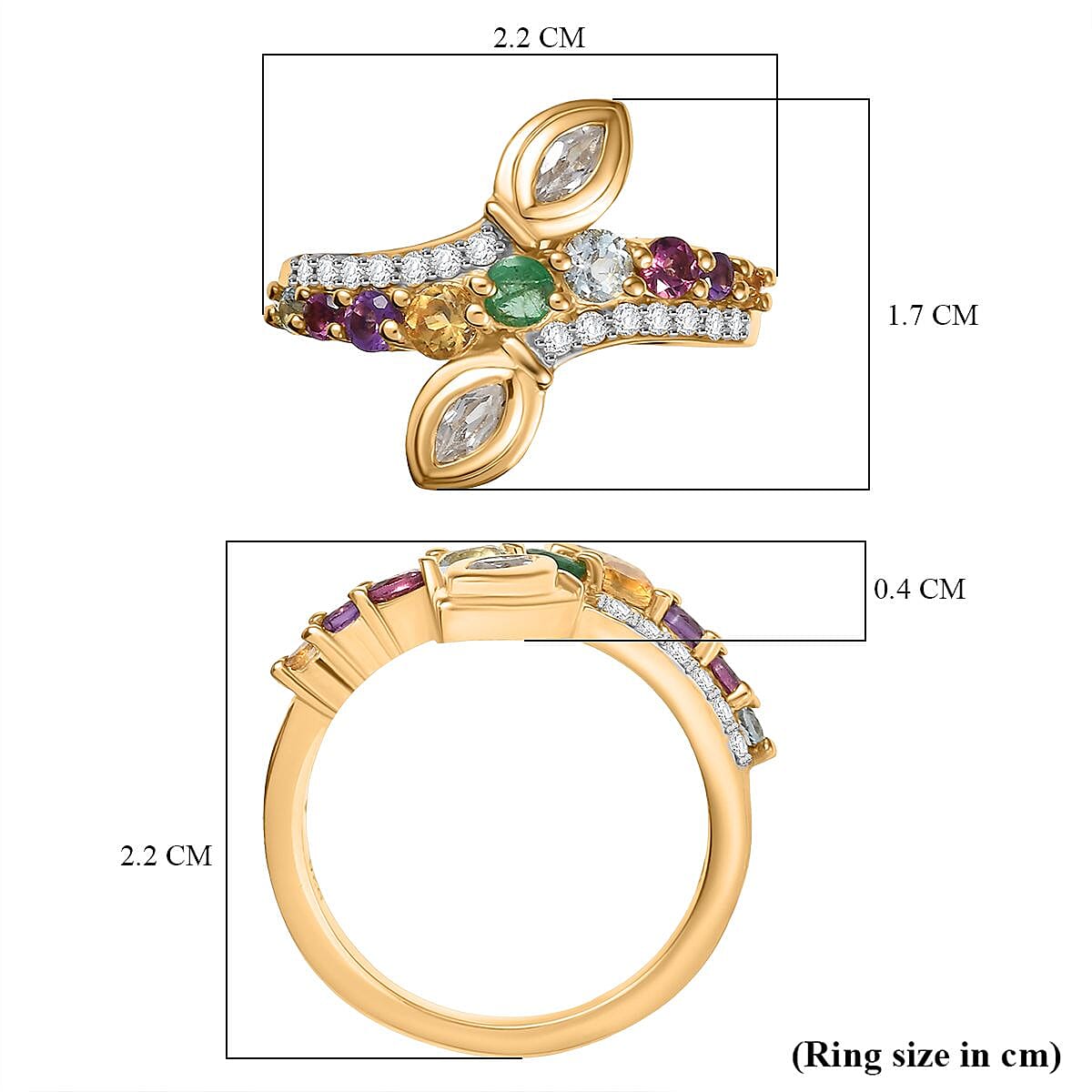 Skyblue Topaz & Multi Gemstones Ring in 18K Vermeil Yellow Gold Plated Sterling Silver 1.08 Ct.